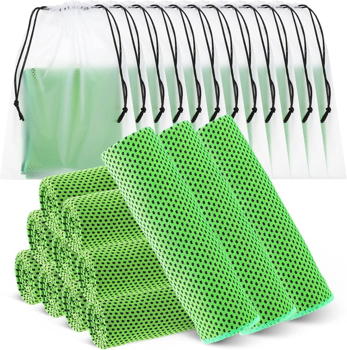 Hosuly 12 Pcs Cooling Towels for Face and Neck 12 X 40 Inch, Green
