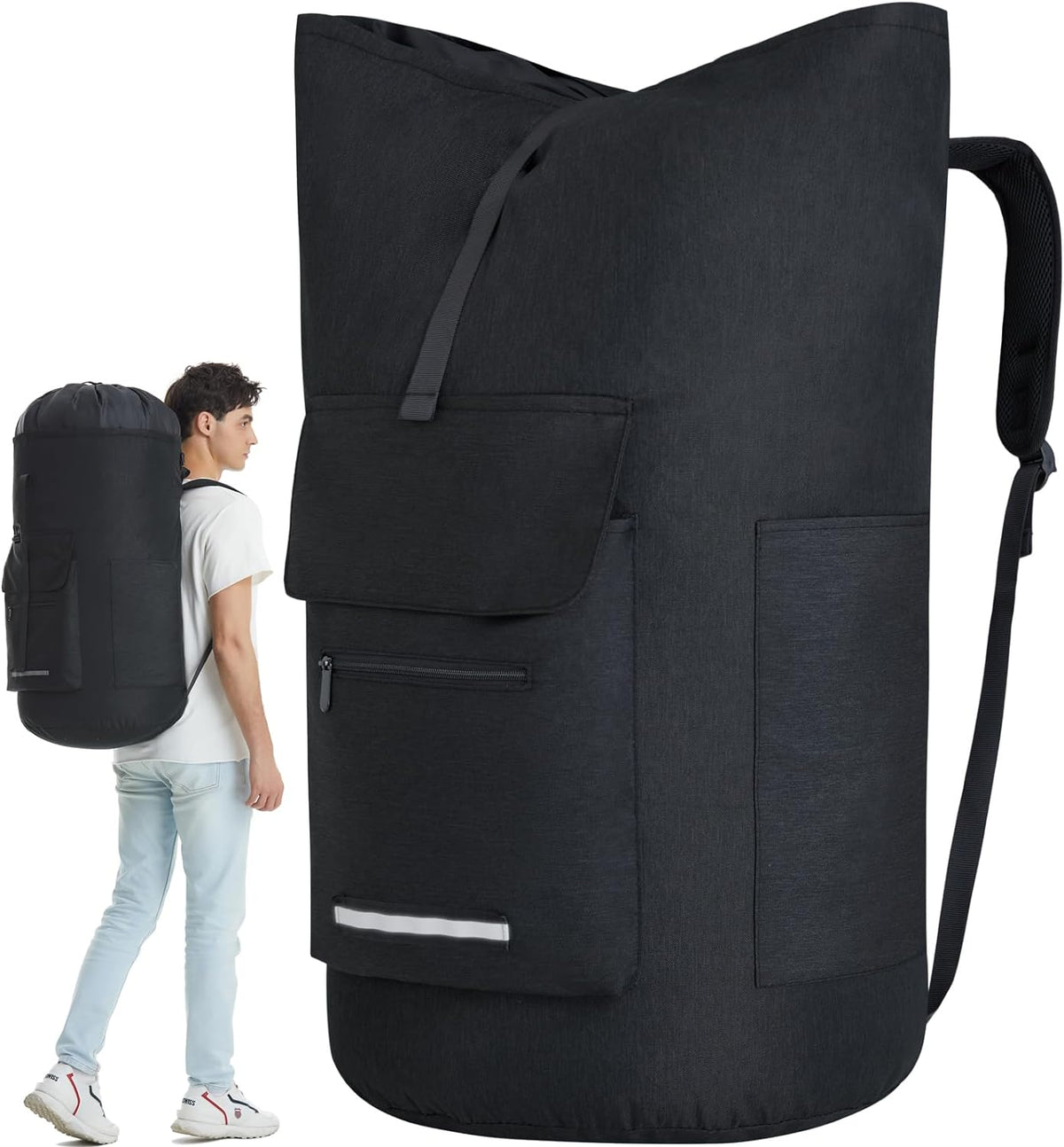 Laundry Bag Extra Large 115L, Laundry Backpack Bag, Laundry Bags Extra Large Heavy Duty, Laundry Bag with Straps, Clothes Hamper Bags with 4 Pockets, College Laundromat Backpack for Dorm Room