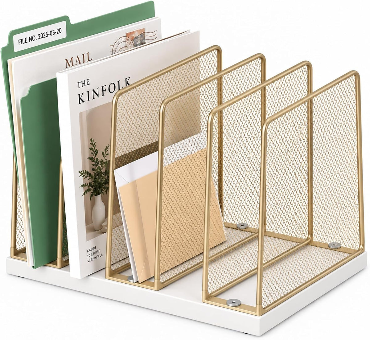 5-Section Vertical File Organizer for Desk, Gold