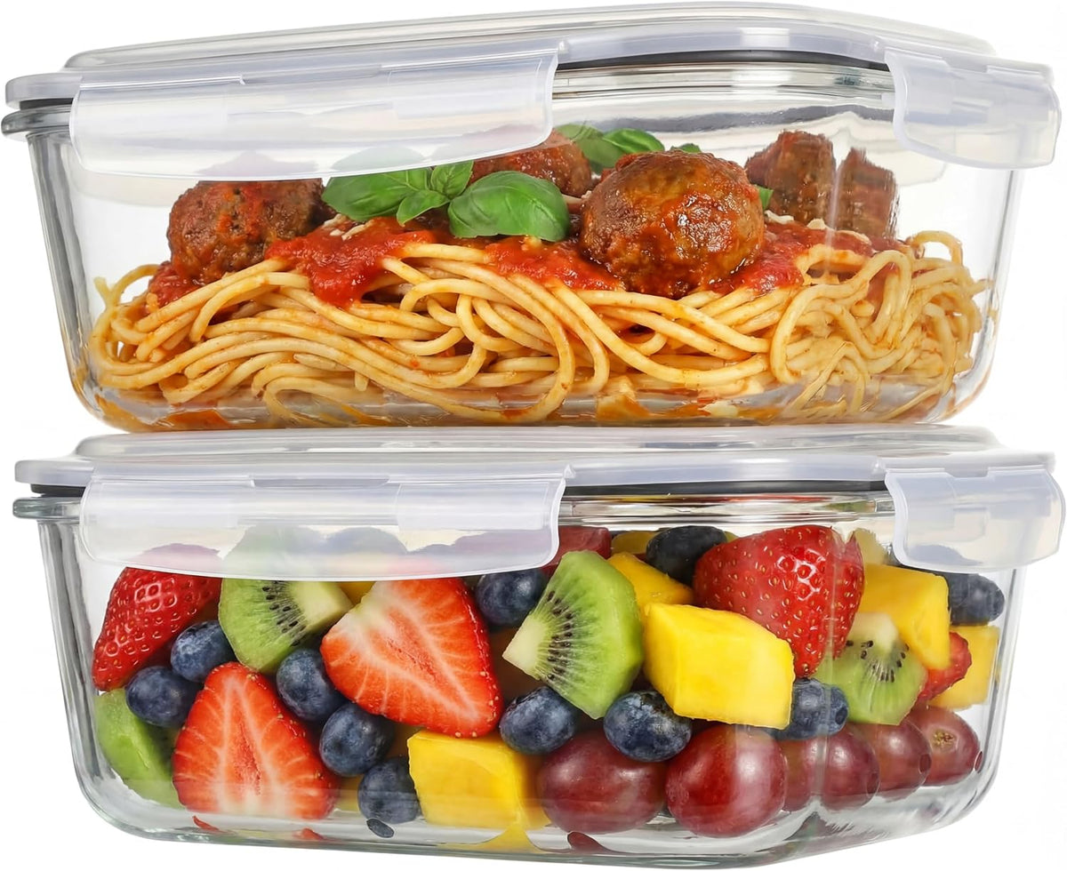 2 Pack 63Oz Large Glass Storage Containers with Lids Big Meal Prep Food Container Set for Storing Food, Vegetables or Fruits, BPA Free, Freezer Dishwasher Oven Safe (Gray)