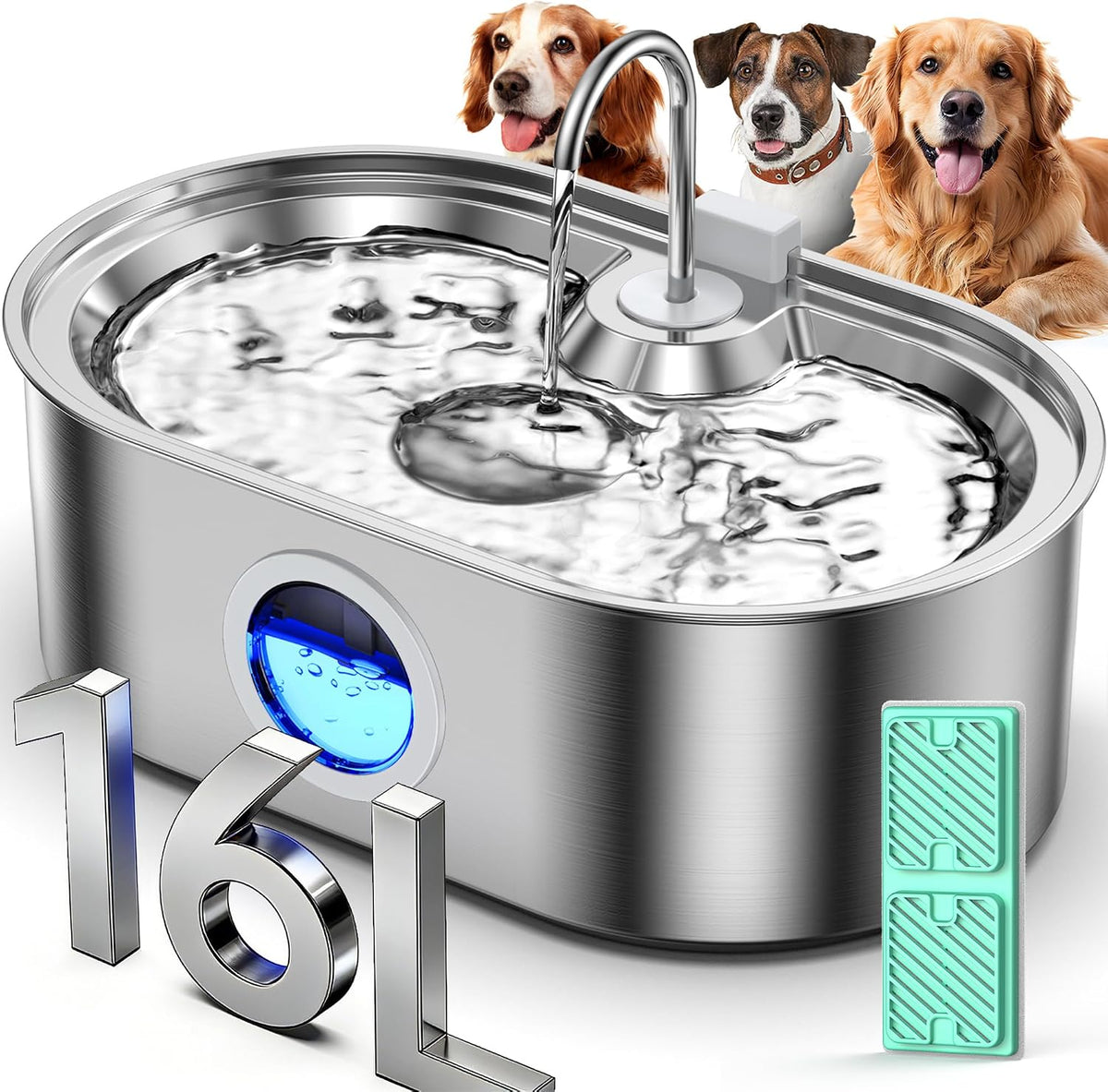 4.2Gal Extra Large Dog Water Fountain, Stainless Steel Pet Water Fountain