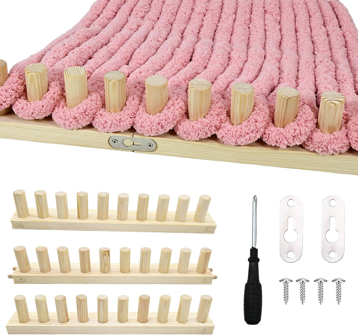ZMJY 46" Adjustable Chunky Yarn Loom Kit for DIY Blankets | Beginner-Friendly Hand Knitting Loom with Modular Wooden Frame | No Needles Required for Family Craft, Home Decor & Stress Relief