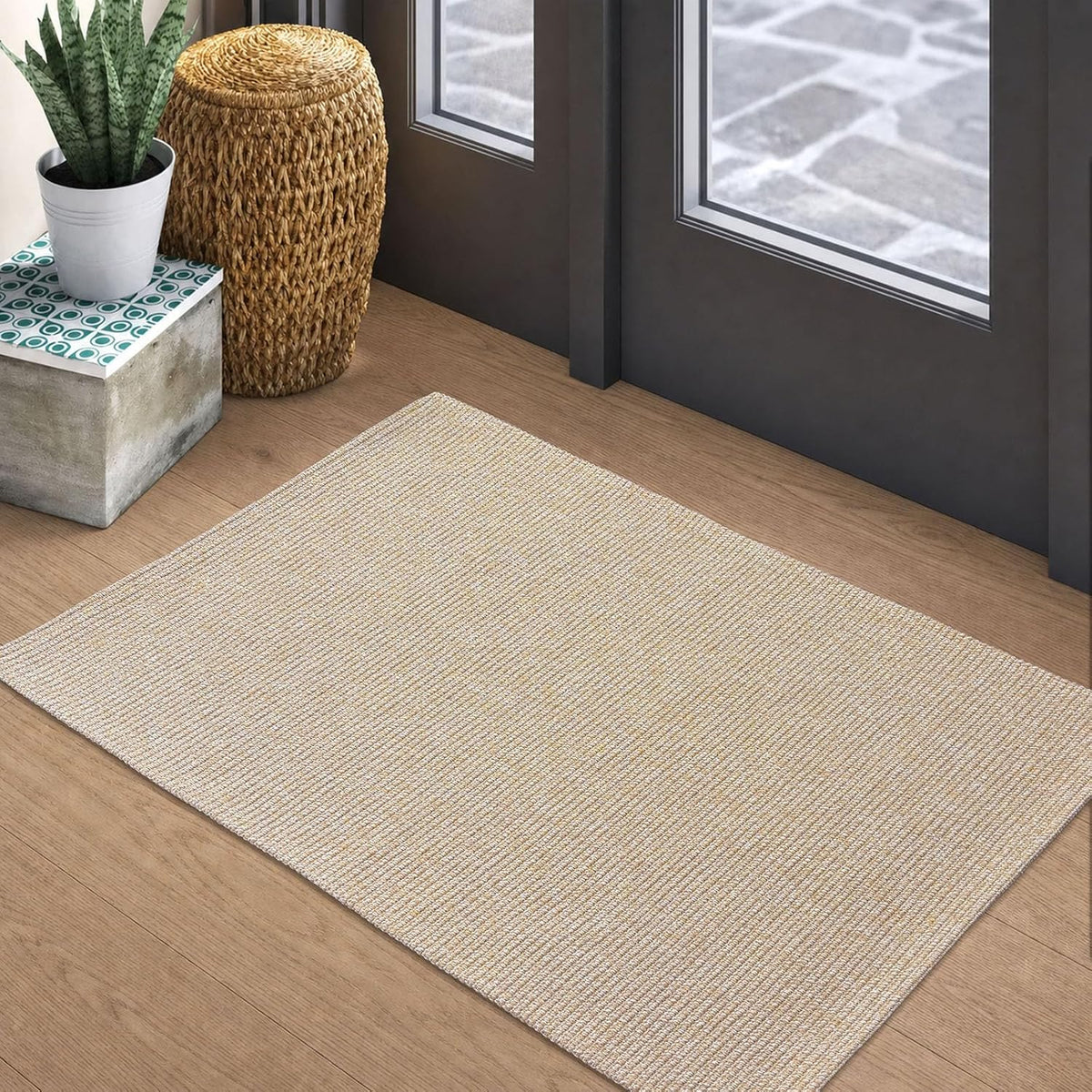 EARTHALL Washable Entryway Rug, Non Slip Indoor Doormat, 2X3 Ft, Sand/Beige