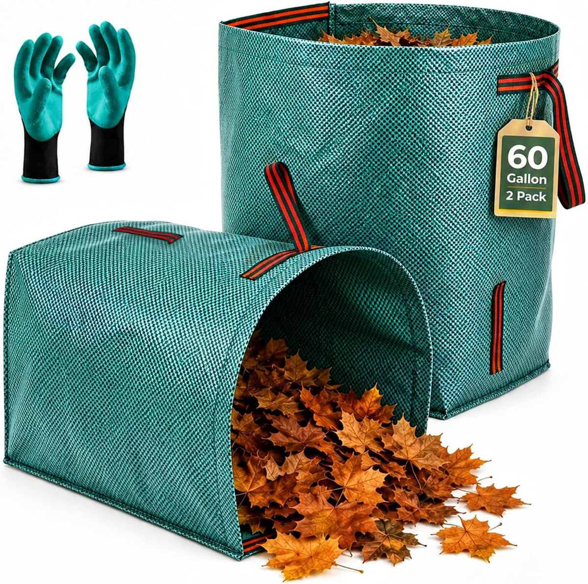 2Pack 60 Gallon Dustpan-Type Reusable Leaf Bags for Lawn Yard