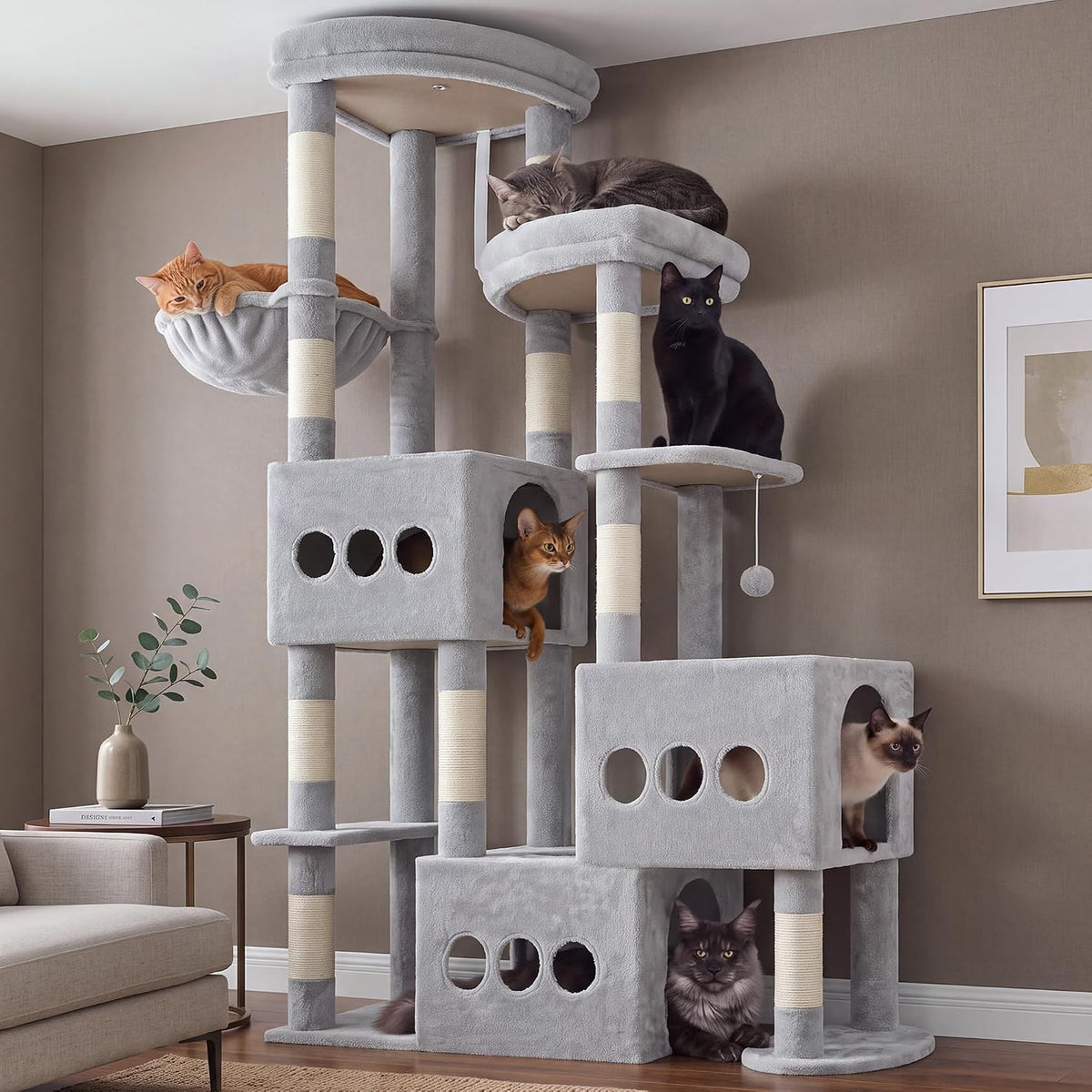 Gitelsnour Sturdy Cat Tree Tower, 3 XXL Condos for Large Adult Cats GCT036W