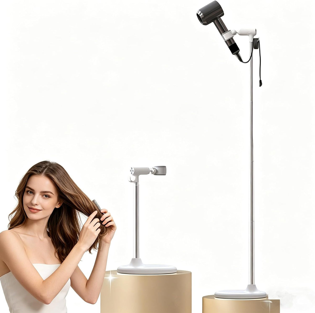 Adjustable Hair Dryer Stand, 360° Rotatable Hands-Free Blow Dryer Holder