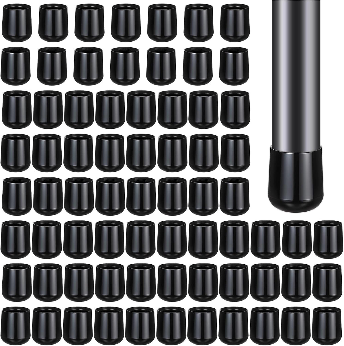 JJUNW 72 Pieces 7/8 Inch Folding Chair Leg Caps, Heavy Duty Plastic round Chair Covers End Caps Hardwood Floor Protectors Furniture Legs Protectors for Metal and Padded Folding Chairs (Black)