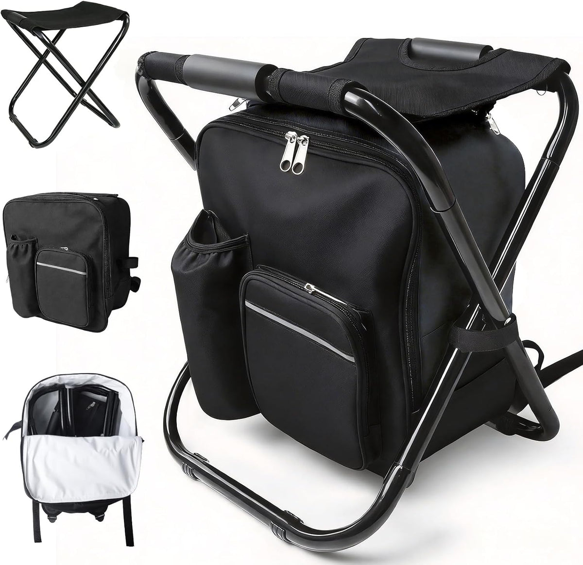 Folding Stool Backpack Cooler, Camping Fishing Chair for Beach, Travel