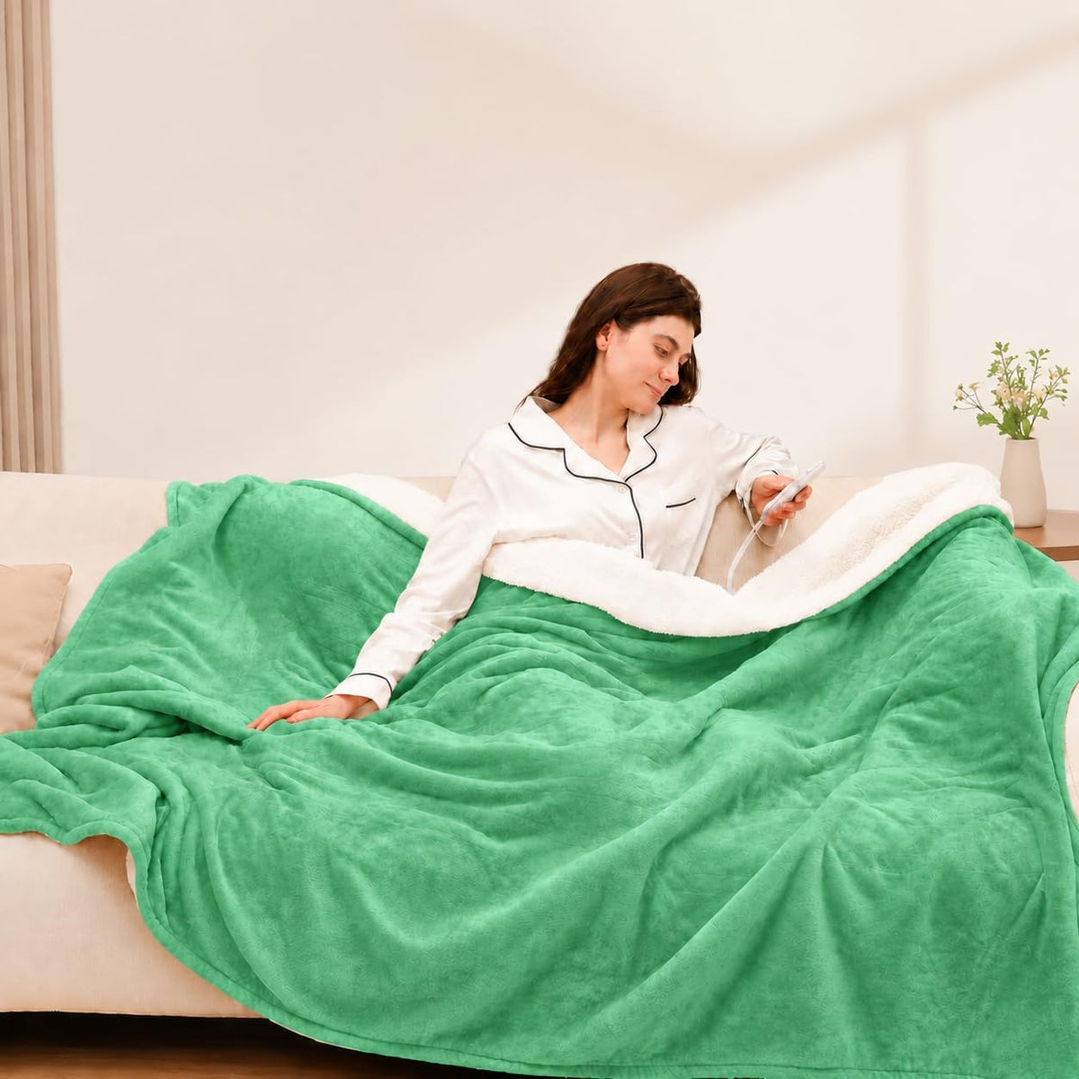 Electric Blanket Throw, Fast Heating Blanket with Overheat Protection, Heated Sherpa Blanket with 5 Heating Levels & 4 Hours Auto off for Couch Office Use, Ideal Gift, 50"X60", Aqua Green