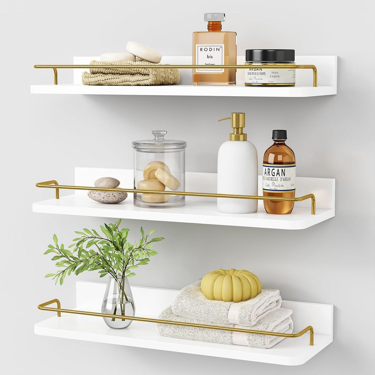 Forbena Gold Floating Shelves for Wall Decor, Bathroom Shelves over Toilet