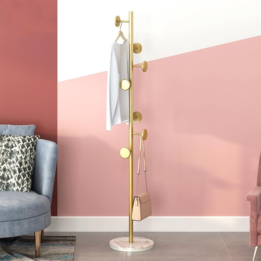 Coat Rack Freestanding Gold Clothes Rack for Clothing Hats Bags Ties Purses
