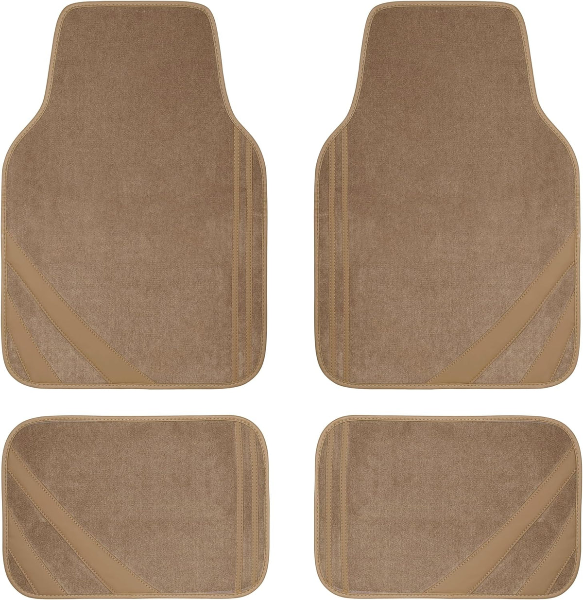 CAR PASS Beige Car Floor Mats, Edge Leather Waterproof Car Mats with Double Stitch Line and Anti-Slip Backing Design, Fit 95% Automotive,Suvs,Sedan,Vans (Pure Beige)