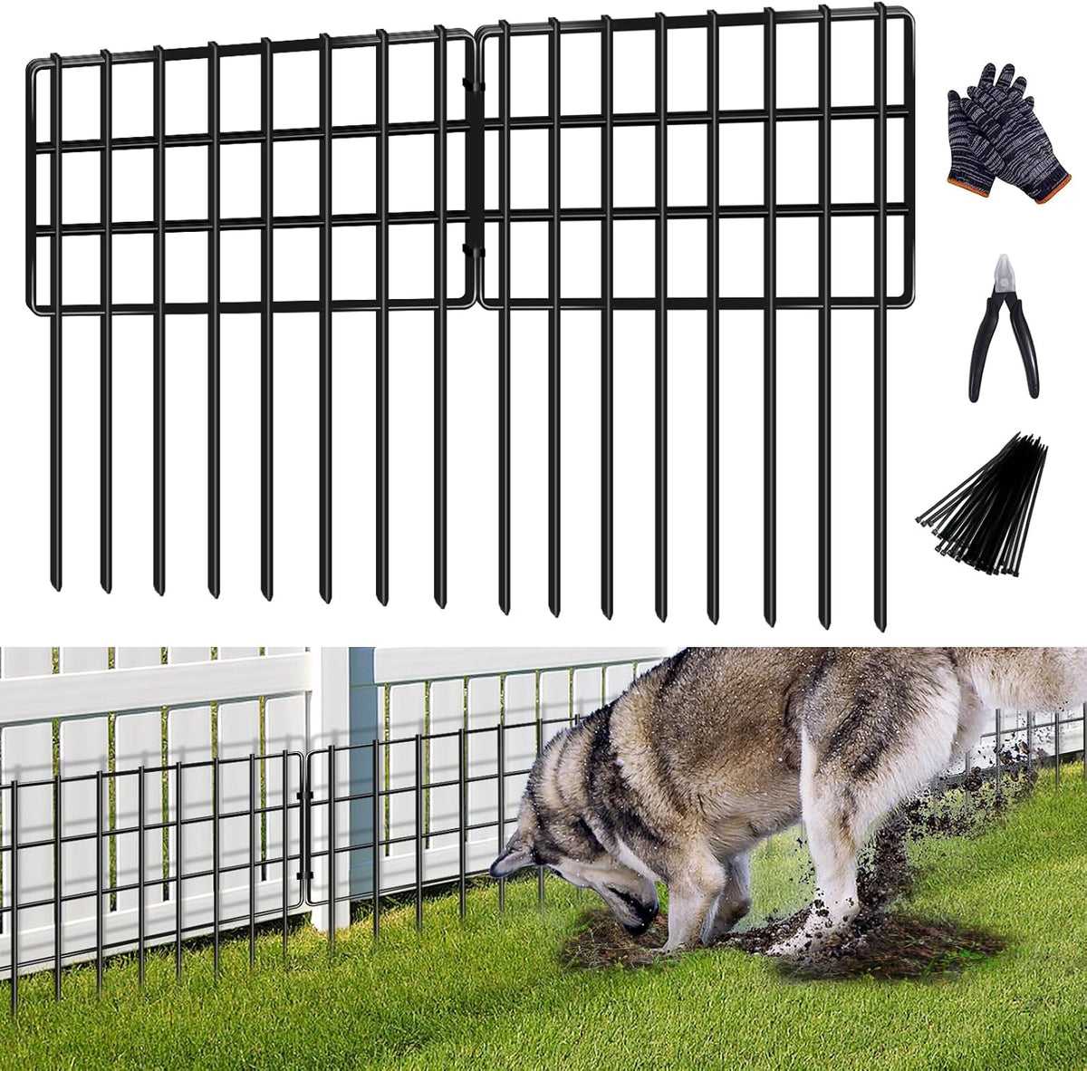 25 Pack Animal Barrier Fences, 1.25In Gap No Dig Garden Fence for Dog Rabbit, 17In (H) X 27Ft (L) Rustproof Metals Ground Defense Border for Garden, Patio, Yard, Landscaping