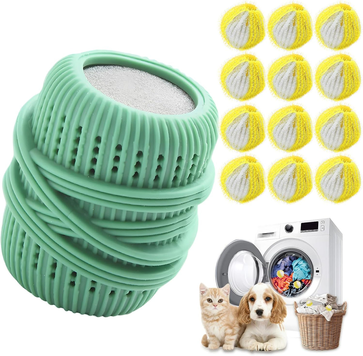 Pet Hair Remover for Laundry,Reusable Dog & Cat Hair Remover for Laundry Effectively Laundry Pet Hair Catcher for Clothes and Bedding,Suitable for Lint Catcher for Washing Machine (12, Yellow)
