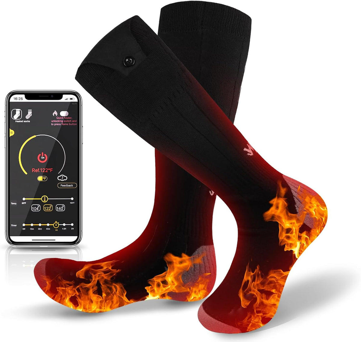 Heated Socks for Men Women, Rechargeable Electric Heated Socks, 5000Mah Washable Heated Socks, Long Life up to 65 °C, Large Heating Area Foot Warmer for Outdoor Work Skiing Camping Fishing Hunting