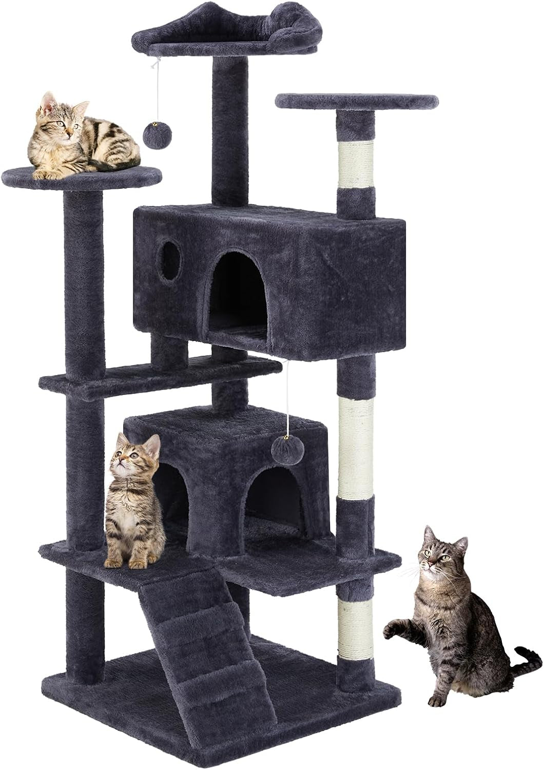 54 Inch Cats Tree Tower with Sisal Scratching Posts, Multi-Level