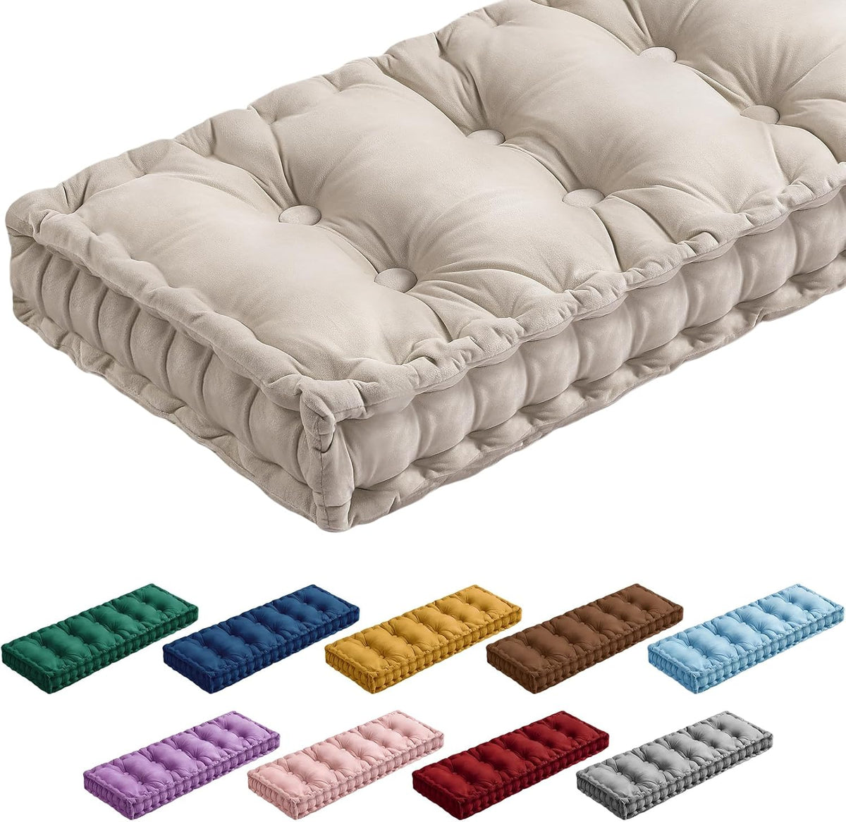 Threehoney Velvet Bench Cushion for Indoor Furniture, Ivory White, 42X16 In