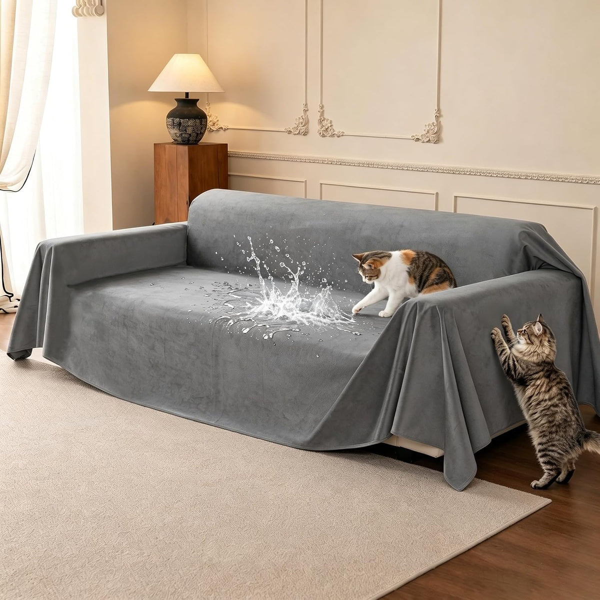 Loiion Cat Scratch Couch Cover Waterproof Sofa Cover 118"X71" Gray