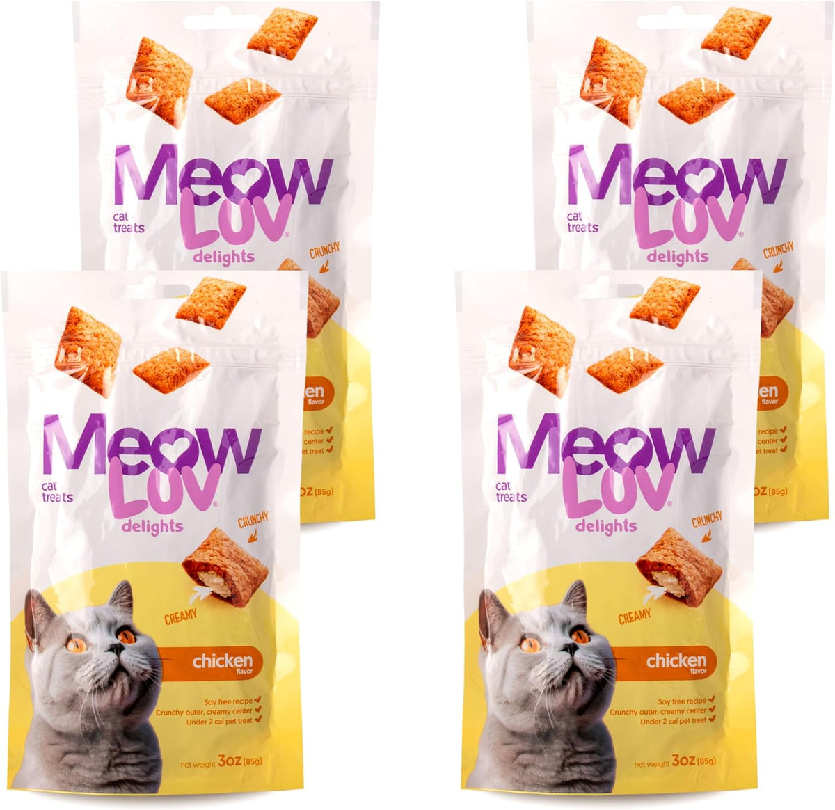 Ultra Chewy Meow Luv Delights Crunchy Cat Treats, Chicken Flavor, 4 Pack