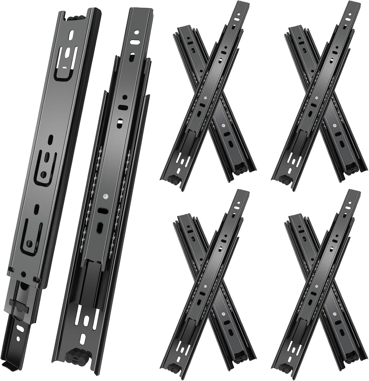 16 Inch Drawer Slides 4 Pairs (8Pcs) 3 Fold Full Extension Side Mount Cabinet Drawer Glides 16" Black Cabinet Rails for Dresser, Cabinet, Kitchen,Trash Can, Wardrobe 100 LB Capacity