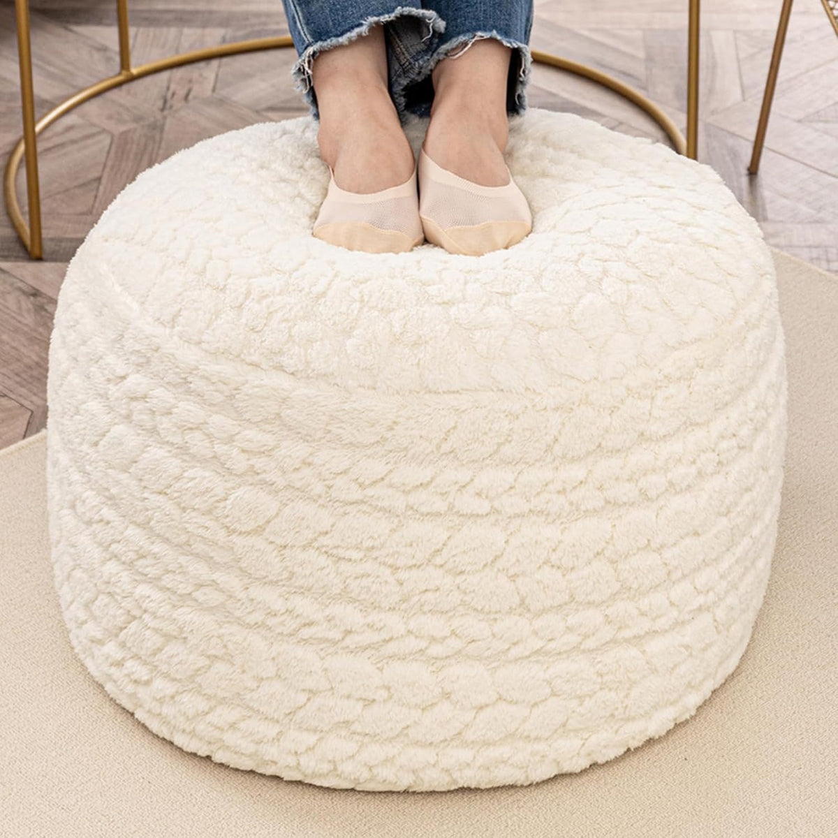 Poofieotto Ottoman Foot Rest,Pouf Foot Stool,Beanbag Ottoman,Cream 20X14In