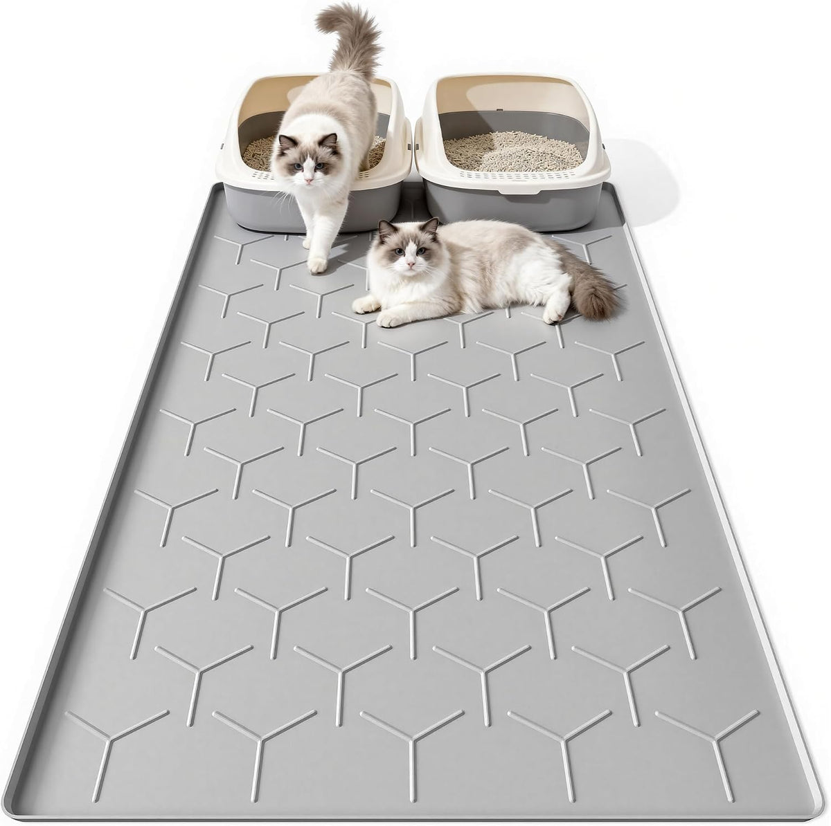Bulkniu Silicone XL Cat Litter Mat, 28"X40", Raised Edge Waterproof, Grey