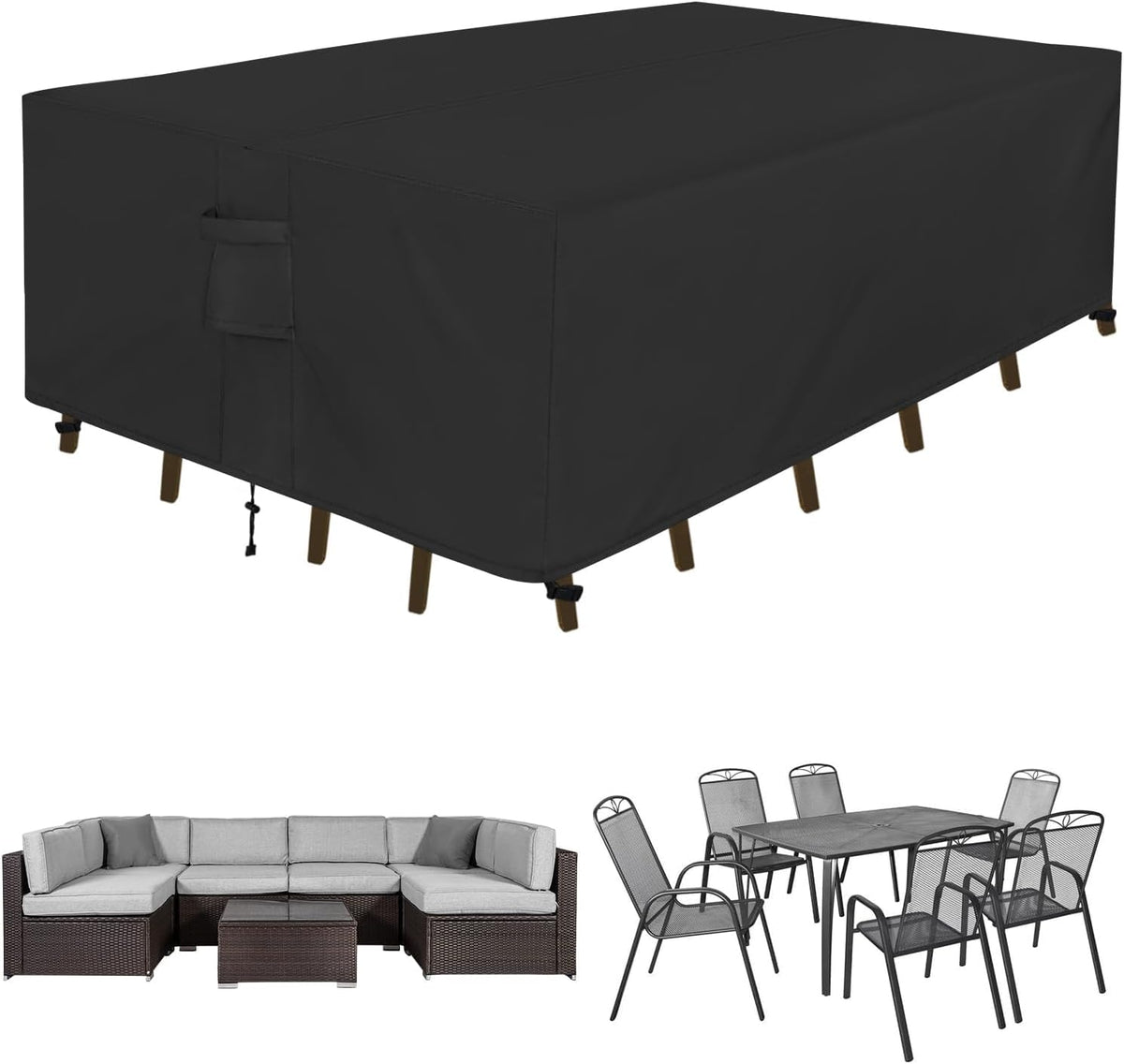 Easy-Going Rectangle Patio Furniture Cover Waterproof Outdoor Dining Table and Chair Cover Anti-Uv outside Sectional Sofa Set Covers (110"L X 84"W X 28"H, Black)