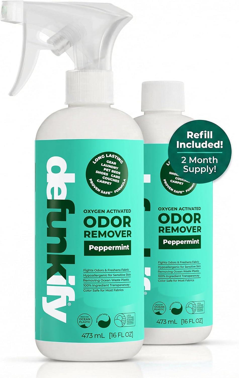 Defunkify Peppermint Odor Eliminator Spray, Shoe & Carpet Deodorizer, 32Oz