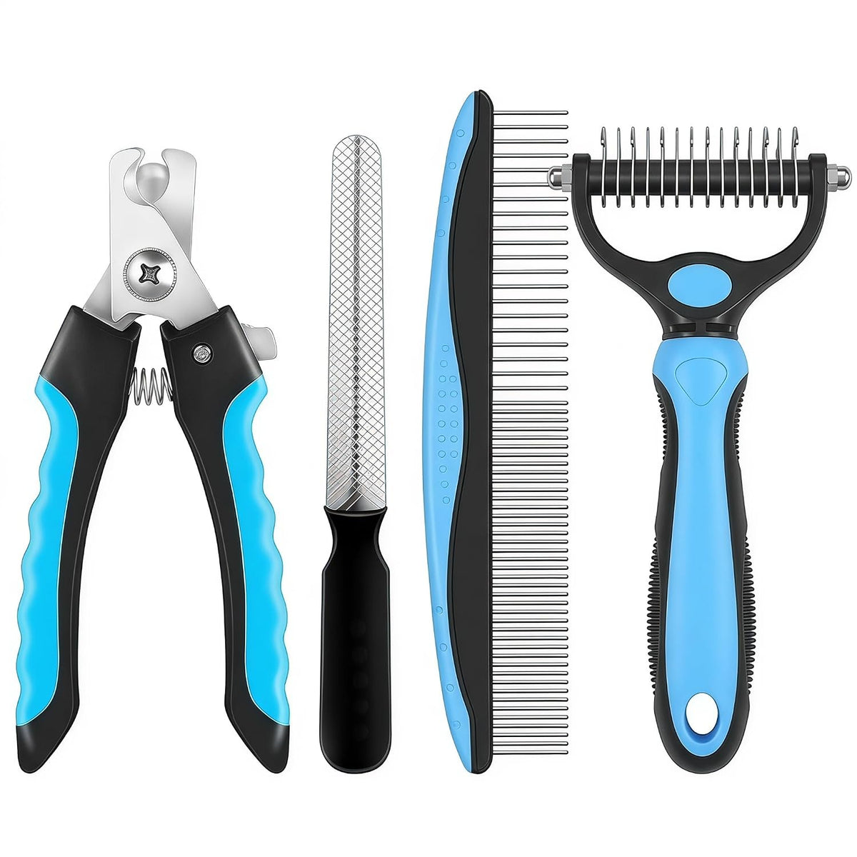 Pet Grooming Tools Kit for Dogs and Cats,4-In-One Home Pet Grooming Set,Includes Safety Scissors Set,Hair Removal Brush, Nail Clipper and File for Small Medium Large Dogs and Cats