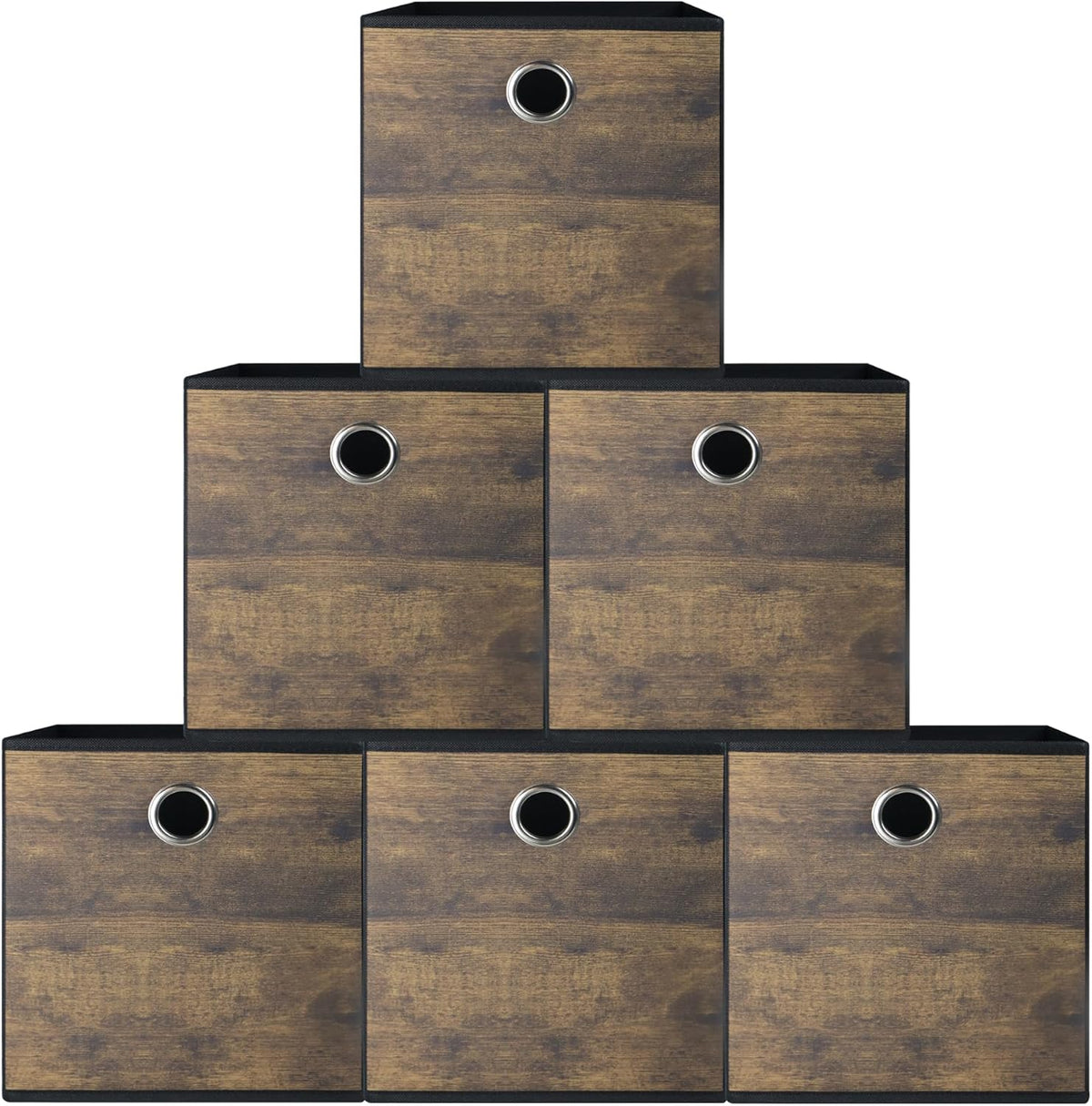 6 Pack Durable Storage Cube Bin with Decorative Wood Grain,Thickened Fabric Box,Storage Basket for Shelf,Closet,Storeroom,Bedroom,Living Room,Nursery,Office,Dorm,Rv,10.2X10.2X11In,Brown & Black(Small)