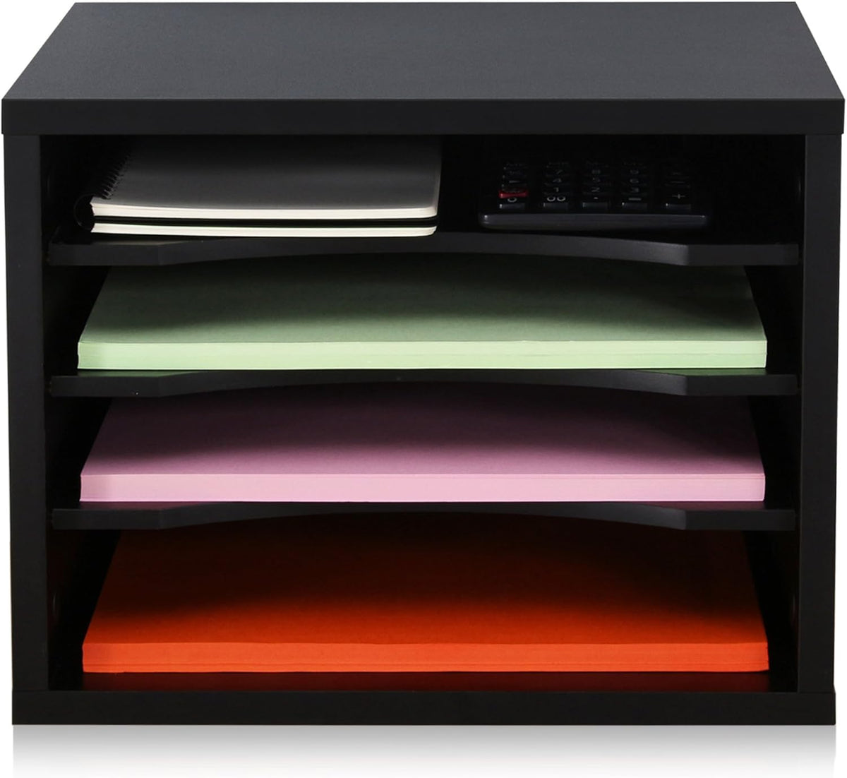 FITUEYES Wood Desk Paper Organizer for Home Office, Black
