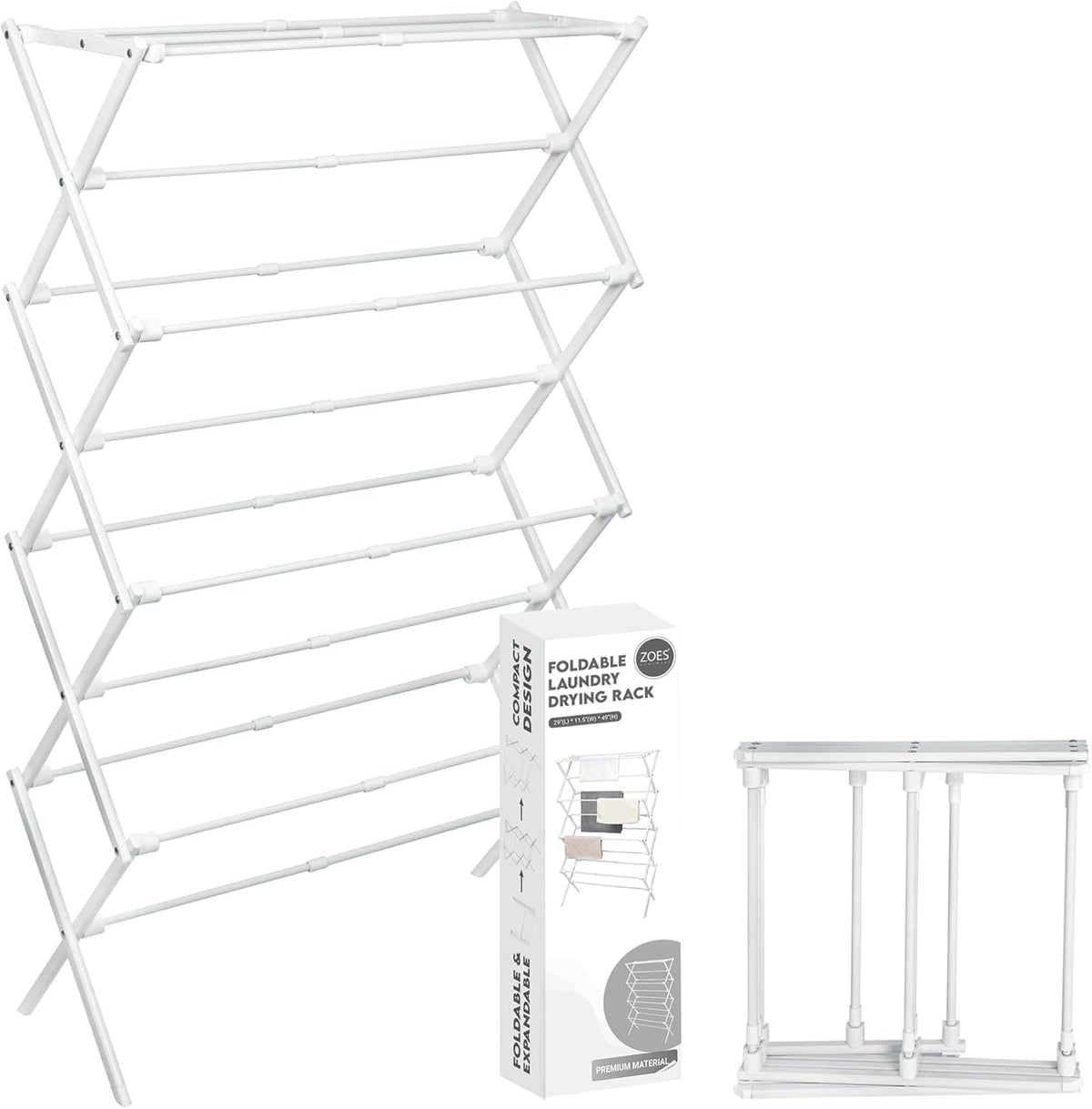 ZOES HOMEWARE 4-Tier Clothes Drying Rack, 4Ft High Foldable Drying Rack Clothing for Indoor & Outdoor, Portable Collapsible Laundry Dryer for Laundry Room and Apartment, White 29" L X 49" H X 11.5" W
