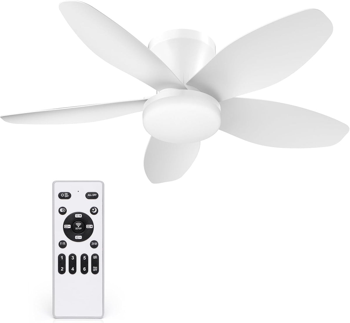 35 Inch Small Ceiling Fan with Lights Remote Control Dimmable White