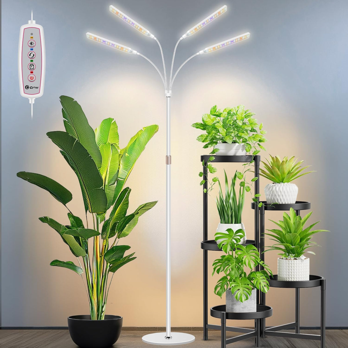 Kullsinss Floor Grow Lights for Indoor Plants with Stand, 4-Head 228 Leds
