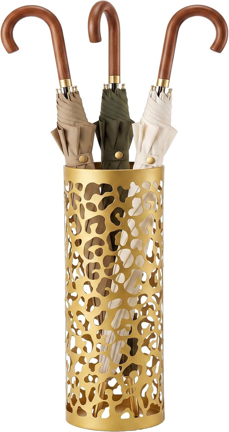 Tondiamo Leopard Print Umbrella Stand Metal Gold Umbrella Holder Round