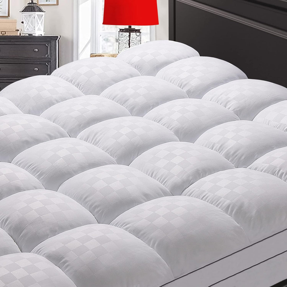 Samebed Mattress Topper Queen,Extra Thick Mattress Pad Cover for Back Pain,Cooling Mattress Protector with 8-21 Inch Deep Pocket,Overfilled down Alternative Filling