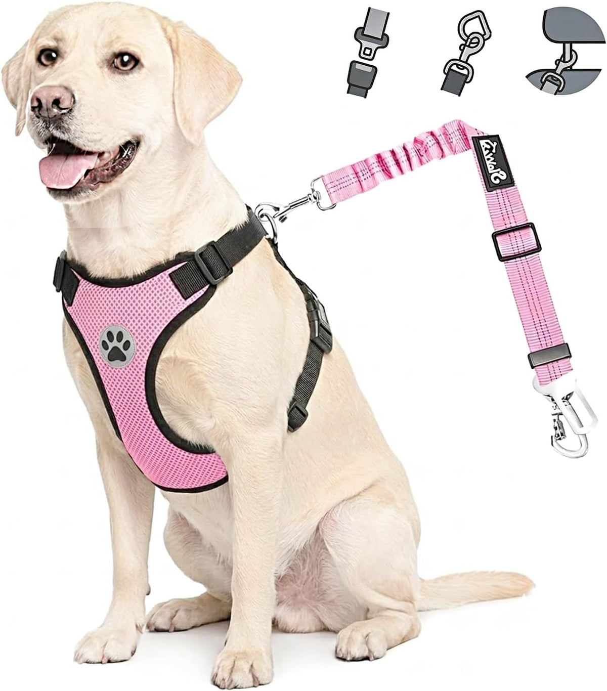 Lukovee Dog Car Harness Seat Belt Set, Seatbelt with 2 in 1 Buckle, M