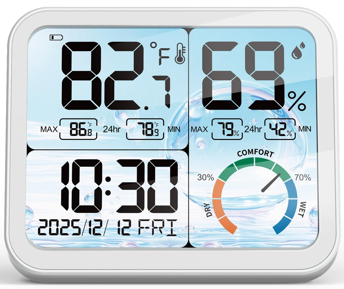 5.8'' Digital Indoor Thermometer Hygrometer, Temp Humidity Monitor & Clock