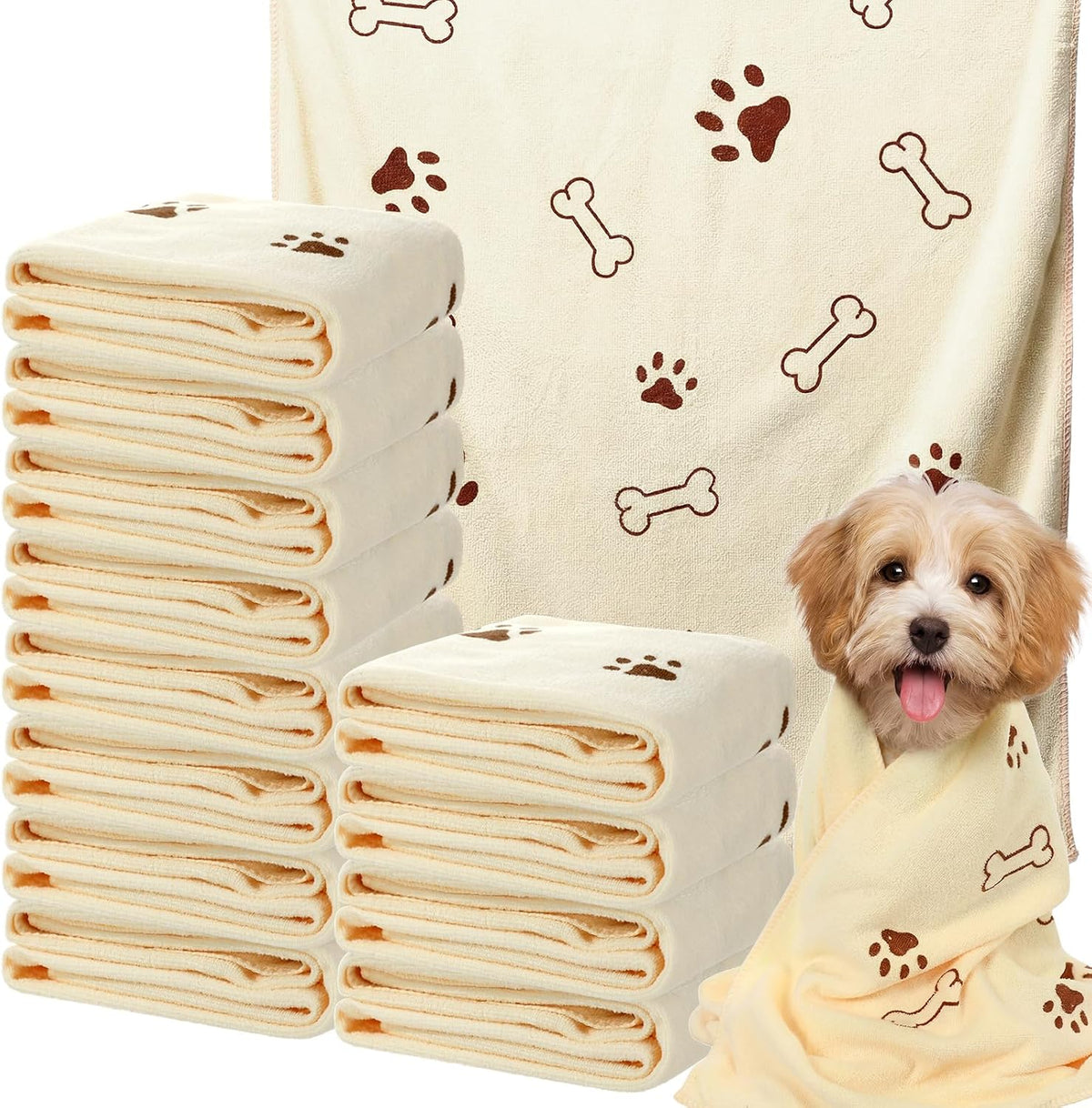 Irenare 12 Pack Dog Bath Towel Set 20'' X 39'' Microfiber, Beige