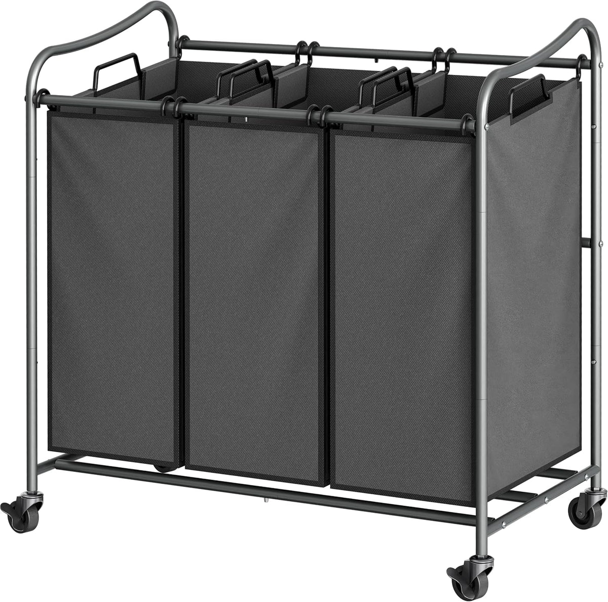 Simple Houseware Heavy Duty 3-Bag Laundry Sorter Rolling Cart, Dark Grey