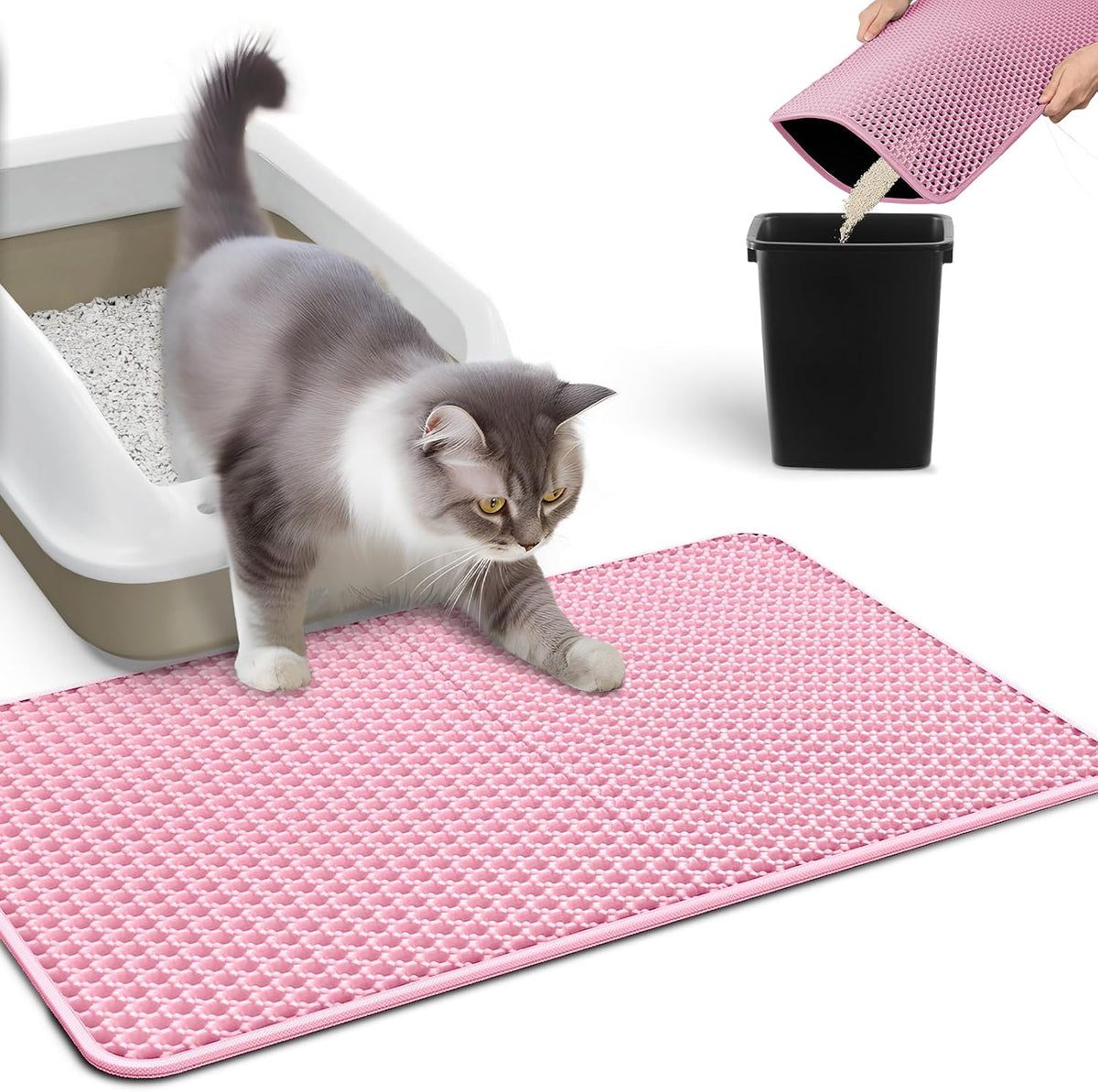 Powools Cat Litter Mat, 23.2 X 14.6 In, Waterproof, Non-Slip, Pink