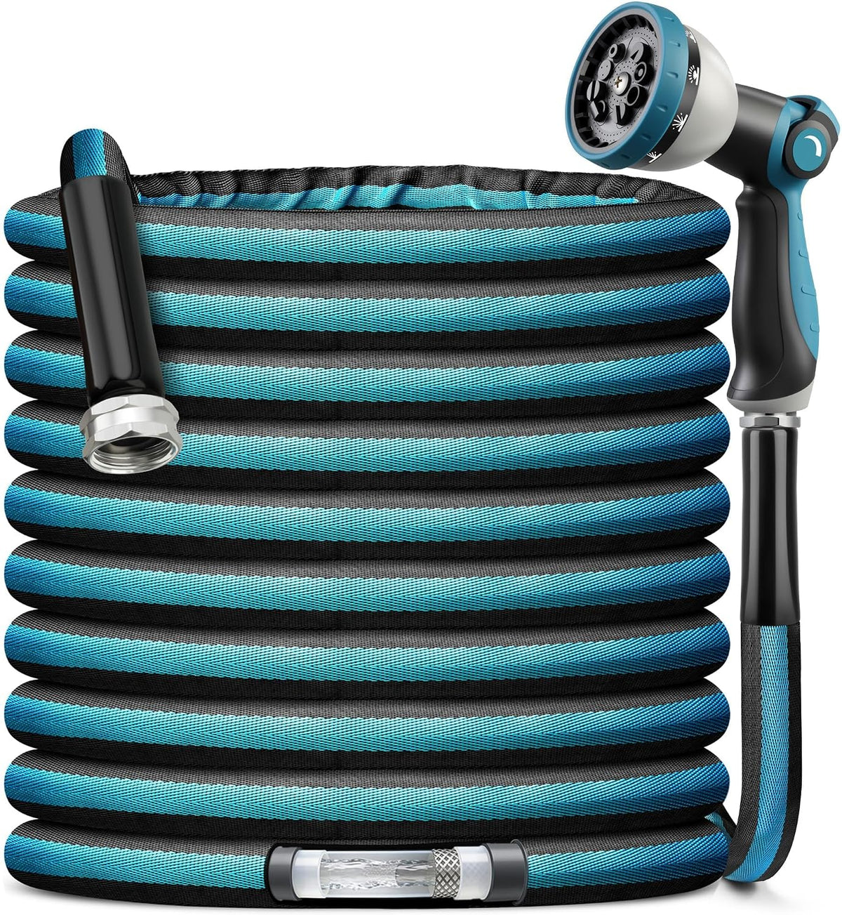 Garden Hose Water Hose – 100Ft Lightweight Flexible Outdoor Hose, Kink-Free, Weather Resistant, 3/4” Metal Fittings, 10-Function Spray Nozzle for Yard Car Wash