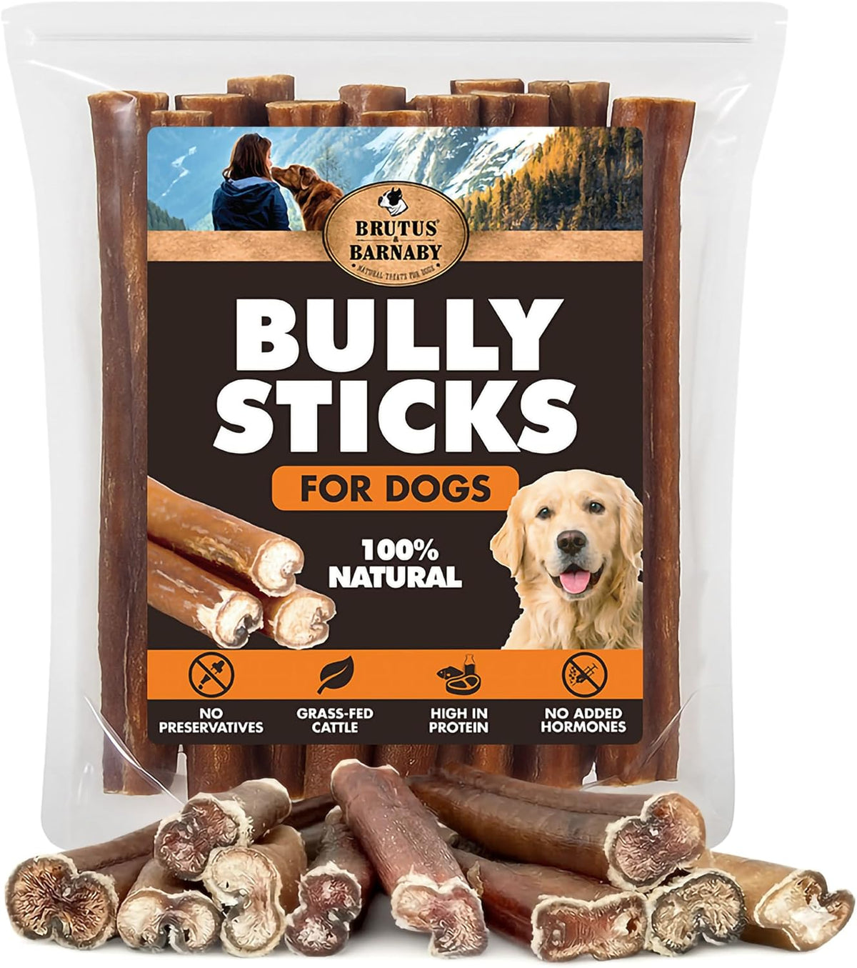 BRUTUS & BARNABY Bully Sticks for Small, Medium & Large Dogs, 6 Inch, 12 Ct