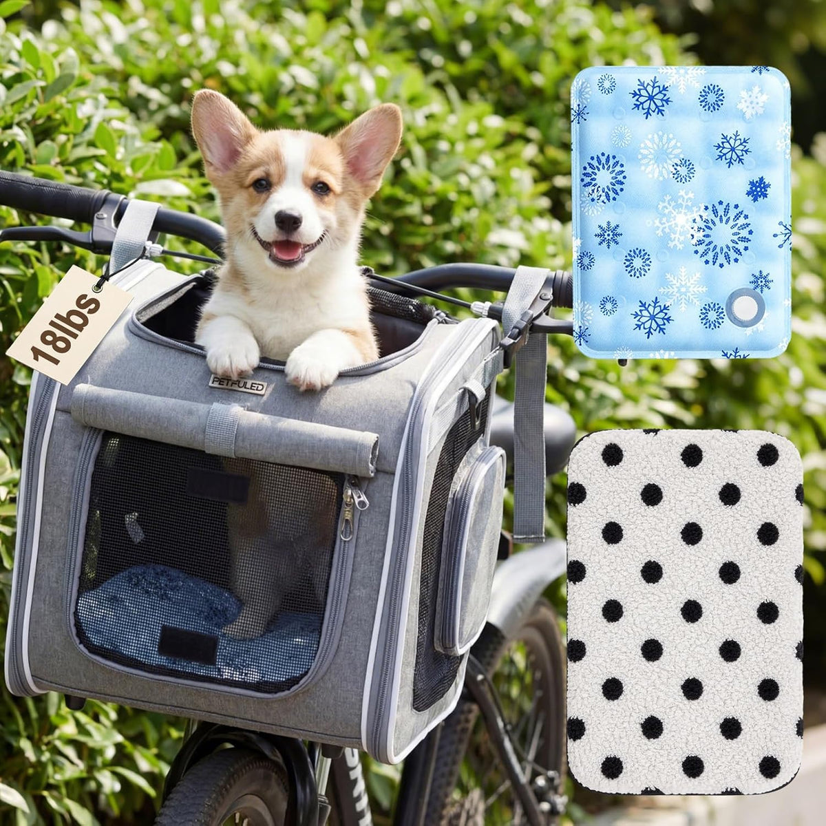 Daisyinner Dog Bike Basket for Small Dogs up to 8 Kg, Pet Carrier, Gray