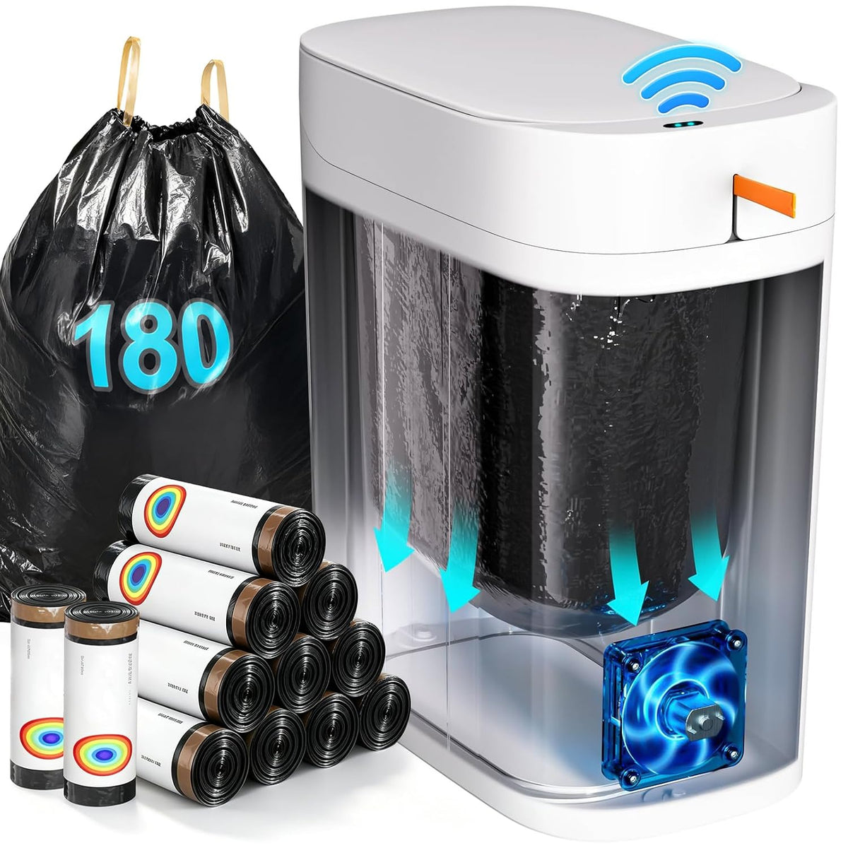 CTIME Bathroom Trash Can with Lid, 3 Gallon, Automatic,Rechargeable, White