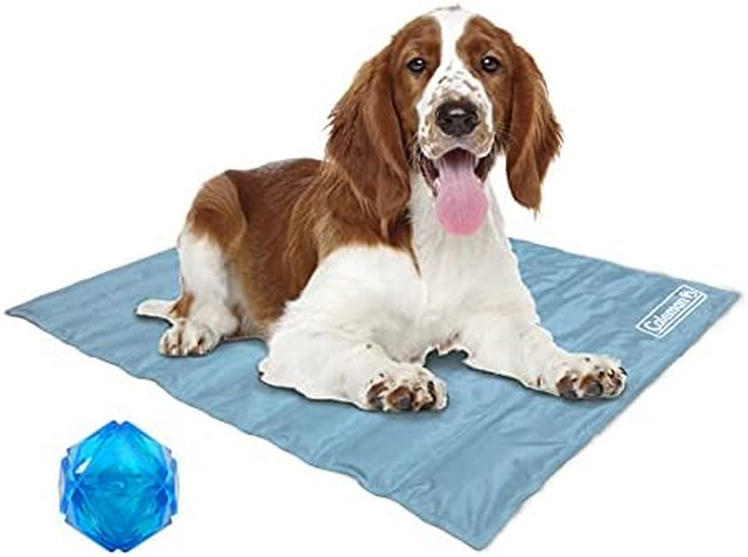 Coleman Dog Cooling Mat with Toy, Pressure Activated Gel Pad, Cool Pet Bed for Summer, Blue, 24"X 1"X 30"