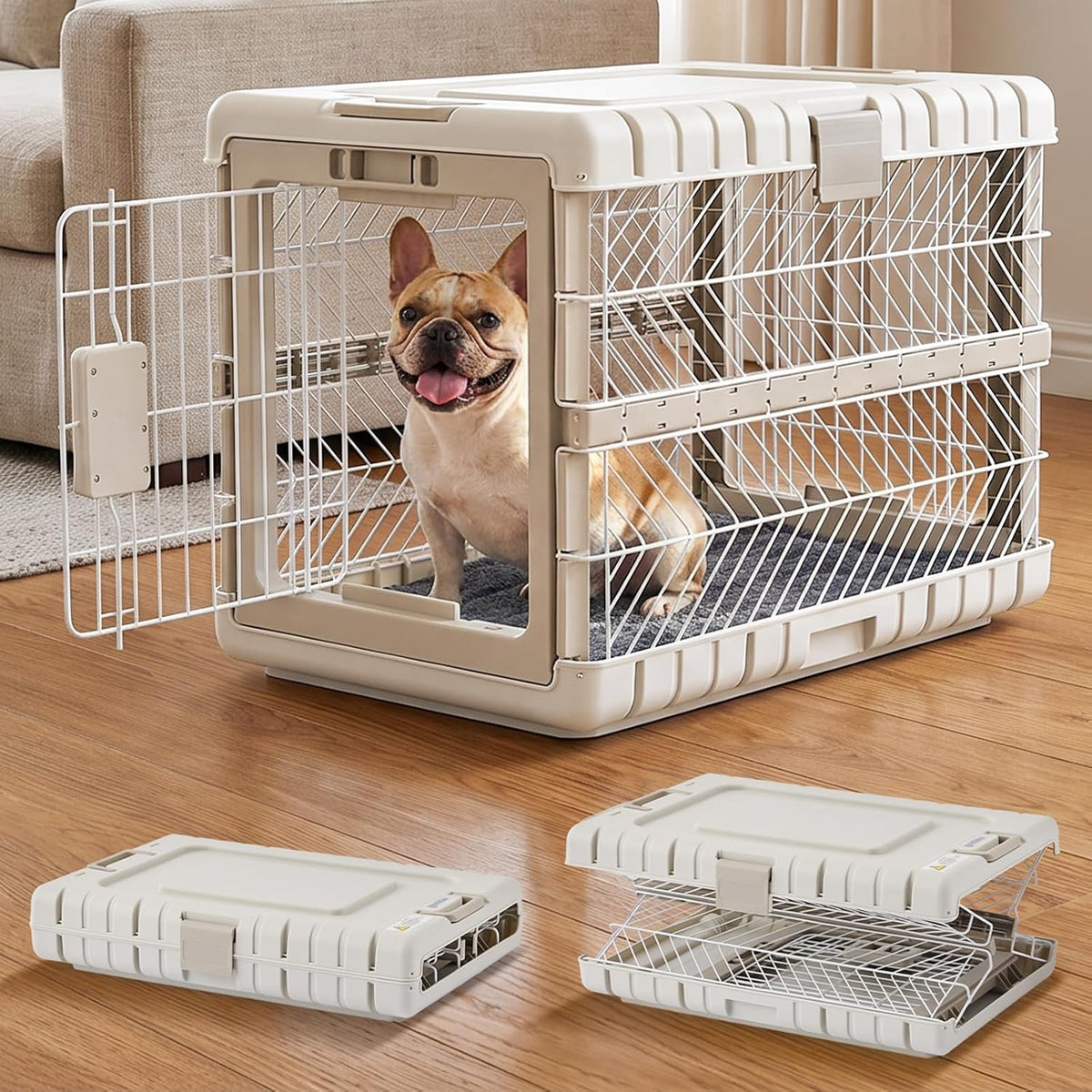 Collapsible Dog Crate with Bed Mat, 28'' Dog Kennel for Medium Dogs