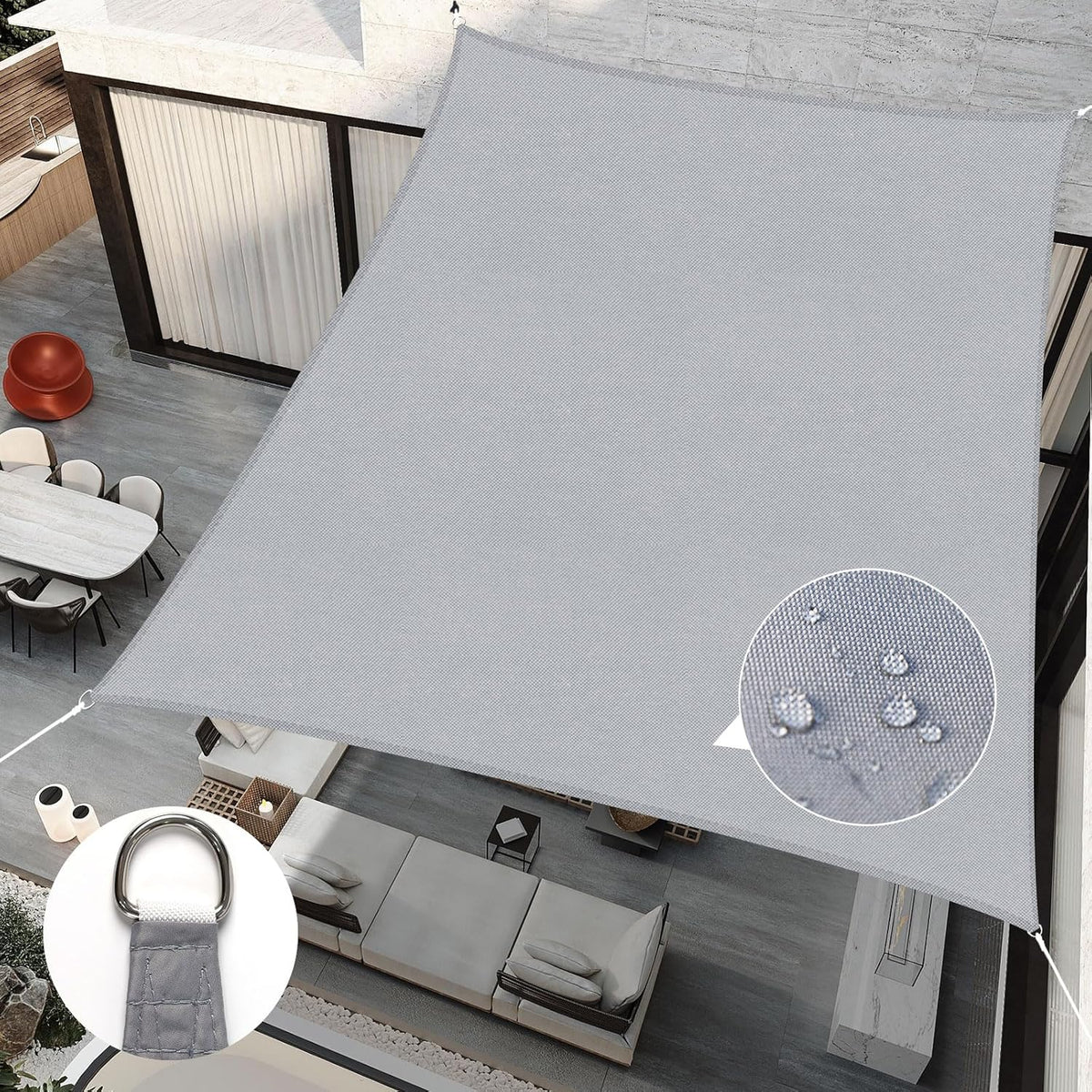 RICHIE Upgrade 16'X20' Sun Shade Sail Rectangle Canopy, Water Resistant & UV Block Sunshade for Outdoor Patio Lawn Beach Garden Carport Backyard Deck Pergola, Light Grey