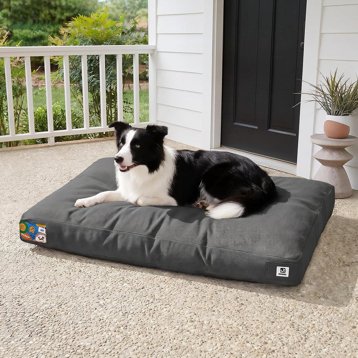 Sytopia 36 Inch Canvas Indestructible Dog Bed for Large Dogs, Chew Proof Outdoor Durable Shredded Chopped Foam Patio Pet Pad for Crate with Waterproof Machine Washable Removable Cover, Dark Grey