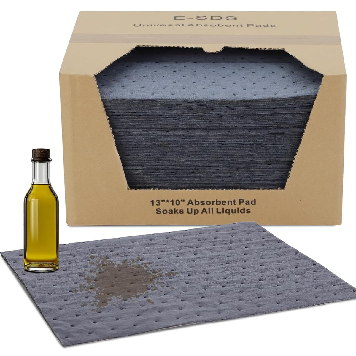 E-SDS 100 Pcs Oil Absorbent Pads 13"X10" Heavy Duty Oil Spill Mat